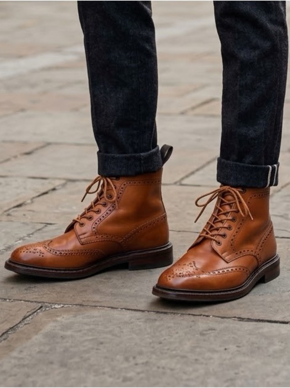 Herring Cognac Brown Lace-up Burgh Leather Brogue Boots - 8.5UK / 9.5US 🇬🇧